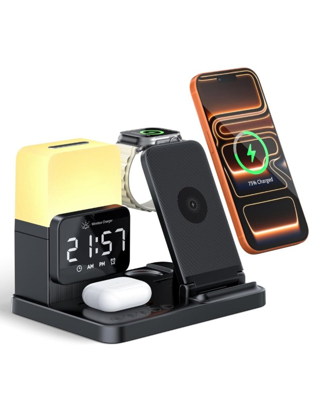 6-in-1 Wireless Charging Station for iPhone, Apple Watch, AirPods & Night Light